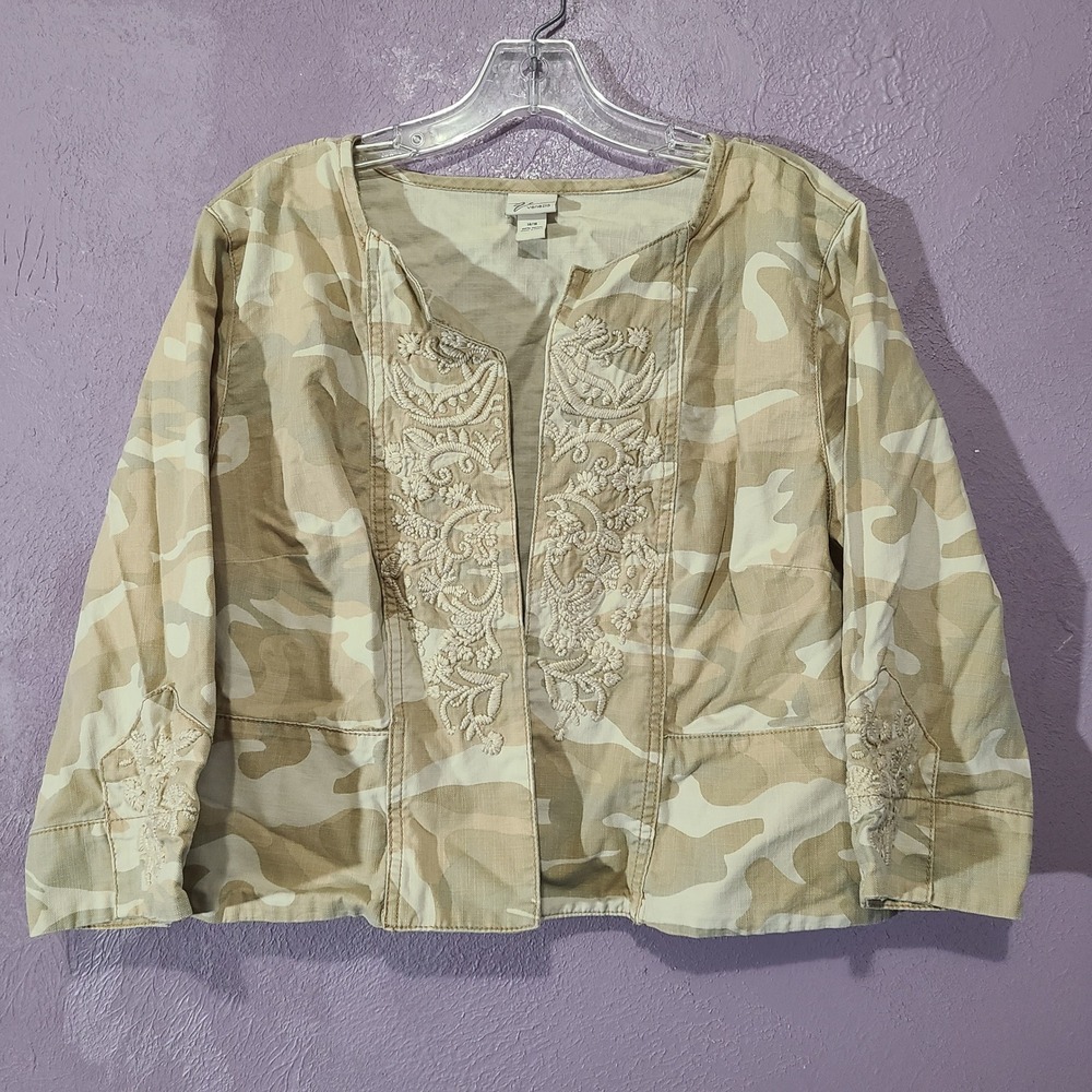 Venezia Jacket Women 14/16 Tan Camo Embroidered Placket Cropped Cotton   Utility